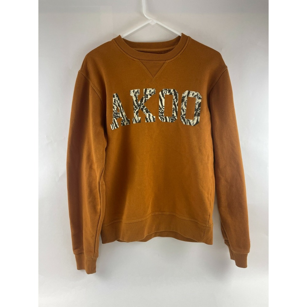Akoo Brand Sweatshirt Women's Size Large Brown Long Sleeve White Tiger Print